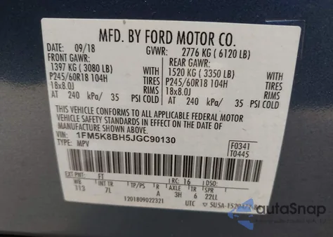 2018 Ford Explorer from USA, damaged, VIN 1FM5K8BH5JGC90130